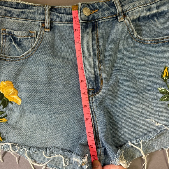 Pacsun shorts women 26 100% cotton embroidered floral high rise denim blue - Picture 9 of 11